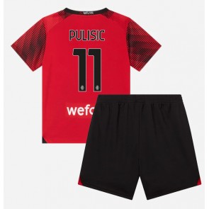 AC Milan Christian Pulisic #11 Koti Pelipaita Lasten 2023-24 Lyhyet Hihat (+ Lyhyet housut)