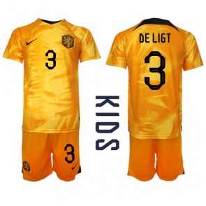 Alankomaat Matthijs de Ligt #3 Koti Pelipaita Lasten EM-Kisat 2020 Lyhyet Hihat (+ Lyhyet housut)