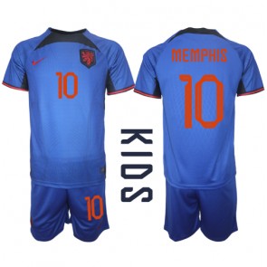 Alankomaat Memphis Depay #10 Vieras Pelipaita Lasten EM-Kisat 2020 Lyhyet Hihat (+ Lyhyet housut)