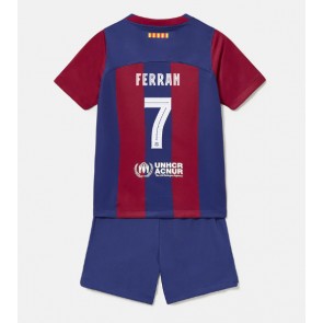 Barcelona Ferran Torres #7 Koti Pelipaita Lasten 2023-24 Lyhyet Hihat (+ Lyhyet housut)