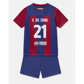 Barcelona Frenkie de Jong #21 Koti Pelipaita Lasten 2023-24 Lyhyet Hihat (+ Lyhyet housut)