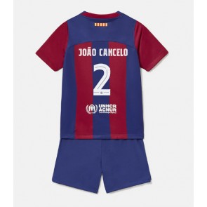 Barcelona Joao Cancelo #2 Koti Pelipaita Lasten 2023-24 Lyhyet Hihat (+ Lyhyet housut)