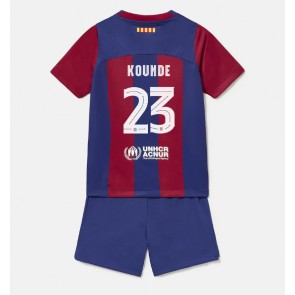 Barcelona Jules Kounde #23 Koti Pelipaita Lasten 2023-24 Lyhyet Hihat (+ Lyhyet housut)