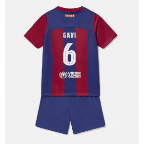 Barcelona Paez Gavi #6 Koti Pelipaita Lasten 2023-24 Lyhyet Hihat (+ Lyhyet housut)