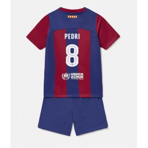 Barcelona Pedri Gonzalez #8 Koti Pelipaita Lasten 2023-24 Lyhyet Hihat (+ Lyhyet housut)