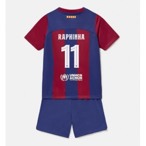 Barcelona Raphinha Belloli #11 Koti Pelipaita Lasten 2023-24 Lyhyet Hihat (+ Lyhyet housut)