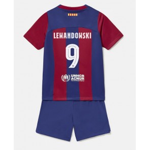 Barcelona Robert Lewandowski #9 Koti Pelipaita Lasten 2023-24 Lyhyet Hihat (+ Lyhyet housut)