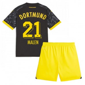 Borussia Dortmund Donyell Malen #21 Vieras Pelipaita Lasten 2023-24 Lyhyet Hihat (+ Lyhyet housut)