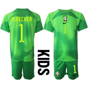 Brasilia Alisson Becker #1 Maalivahti Vieras Pelipaita Lasten EM-Kisat 2020 Lyhyet Hihat (+ Lyhyet housut)