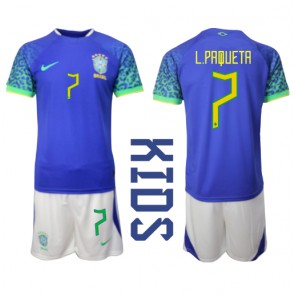 Brasilia Lucas Paqueta #7 Vieras Pelipaita Lasten EM-Kisat 2020 Lyhyet Hihat (+ Lyhyet housut)