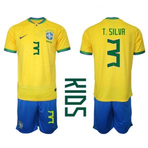 Brasilia Thiago Silva #3 Koti Pelipaita Lasten EM-Kisat 2020 Lyhyet Hihat (+ Lyhyet housut)