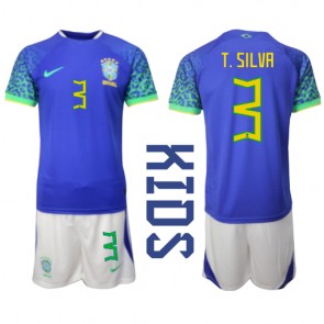 Brasilia Thiago Silva #3 Vieras Pelipaita Lasten EM-Kisat 2020 Lyhyet Hihat (+ Lyhyet housut)