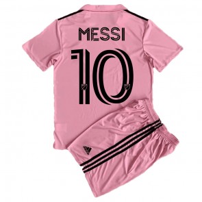 Inter Miami Lionel Messi #10 Koti Pelipaita Lasten 2023-24 Lyhyet Hihat (+ Lyhyet housut)