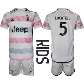 Juventus Manuel Locatelli #5 Vieras Pelipaita Lasten 2023-24 Lyhyet Hihat (+ Lyhyet housut)