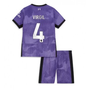 Liverpool Virgil van Dijk #4 Kolmas Pelipaita Lasten 2023-24 Lyhyet Hihat (+ Lyhyet housut)