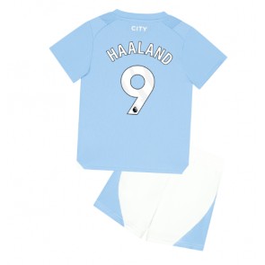 Manchester City Erling Haaland #9 Koti Pelipaita Lasten 2023-24 Lyhyet Hihat (+ Lyhyet housut)