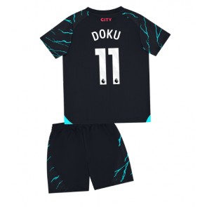 Manchester City Jeremy Doku #11 Kolmas Pelipaita Lasten 2023-24 Lyhyet Hihat (+ Lyhyet housut)