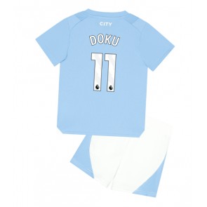 Manchester City Jeremy Doku #11 Koti Pelipaita Lasten 2023-24 Lyhyet Hihat (+ Lyhyet housut)