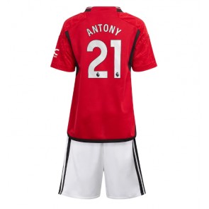 Manchester United Antony #21 Koti Pelipaita Lasten 2023-24 Lyhyet Hihat (+ Lyhyet housut)