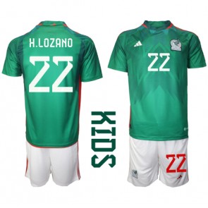 Meksiko Hirving Lozano #22 Koti Pelipaita Lasten EM-Kisat 2020 Lyhyet Hihat (+ Lyhyet housut)