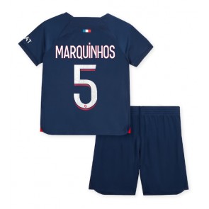 Paris Saint-Germain Marquinhos #5 Koti Pelipaita Lasten 2023-24 Lyhyet Hihat (+ Lyhyet housut)