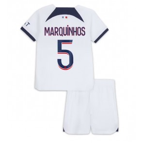 Paris Saint-Germain Marquinhos #5 Vieras Pelipaita Lasten 2023-24 Lyhyet Hihat (+ Lyhyet housut)