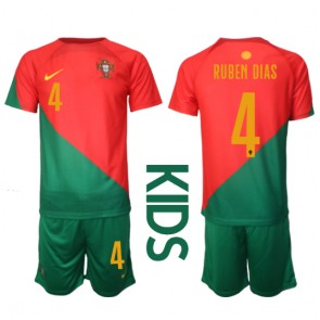 Portugali Ruben Dias #4 Koti Pelipaita Lasten EM-Kisat 2020 Lyhyet Hihat (+ Lyhyet housut)