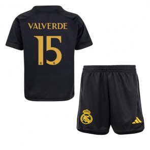 Real Madrid Federico Valverde #15 Kolmas Pelipaita Lasten 2023-24 Lyhyet Hihat (+ Lyhyet housut)