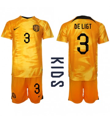 Alankomaat Matthijs de Ligt #3 Koti Pelipaita Lasten EM-Kisat 2020 Lyhyet Hihat (+ Lyhyet housut)