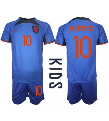 Alankomaat Memphis Depay #10 Vieras Pelipaita Lasten EM-Kisat 2020 Lyhyet Hihat (+ Lyhyet housut)