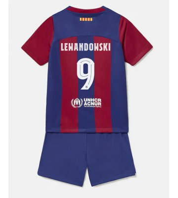 Barcelona Robert Lewandowski #9 Koti Pelipaita Lasten 2023-24 Lyhyet Hihat (+ Lyhyet housut)