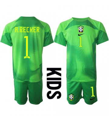 Brasilia Alisson Becker #1 Maalivahti Vieras Pelipaita Lasten EM-Kisat 2020 Lyhyet Hihat (+ Lyhyet housut)