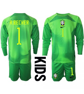 Brasilia Alisson Becker #1 Maalivahti Vieras Pelipaita Lasten EM-Kisat 2020 Pitkät Hihat (+ Lyhyet housut)