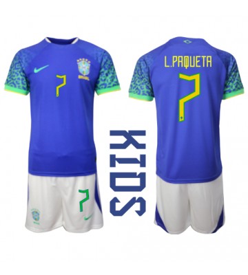 Brasilia Lucas Paqueta #7 Vieras Pelipaita Lasten EM-Kisat 2020 Lyhyet Hihat (+ Lyhyet housut)