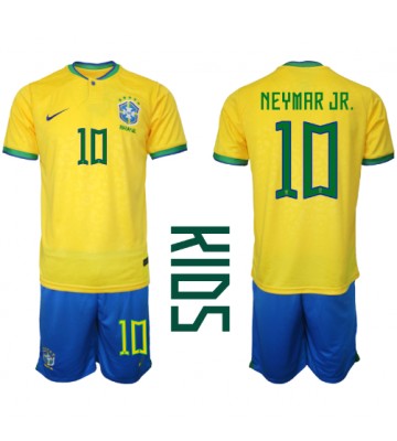 Brasilia Neymar Jr #10 Koti Pelipaita Lasten EM-Kisat 2020 Lyhyet Hihat (+ Lyhyet housut)