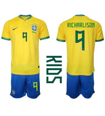 Brasilia Richarlison #9 Koti Pelipaita Lasten EM-Kisat 2020 Lyhyet Hihat (+ Lyhyet housut)