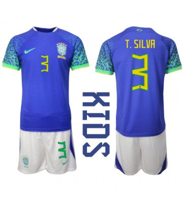 Brasilia Thiago Silva #3 Vieras Pelipaita Lasten EM-Kisat 2020 Lyhyet Hihat (+ Lyhyet housut)