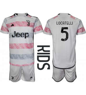 Juventus Manuel Locatelli #5 Vieras Pelipaita Lasten 2023-24 Lyhyet Hihat (+ Lyhyet housut)