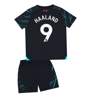 Manchester City Erling Haaland #9 Kolmas Pelipaita Lasten 2023-24 Lyhyet Hihat (+ Lyhyet housut)