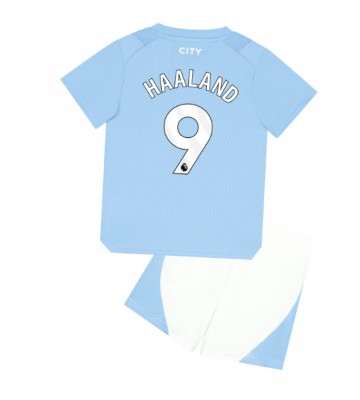 Manchester City Erling Haaland #9 Koti Pelipaita Lasten 2023-24 Lyhyet Hihat (+ Lyhyet housut)