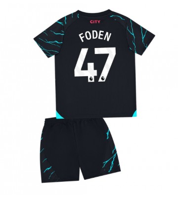 Manchester City Phil Foden #47 Kolmas Pelipaita Lasten 2023-24 Lyhyet Hihat (+ Lyhyet housut)