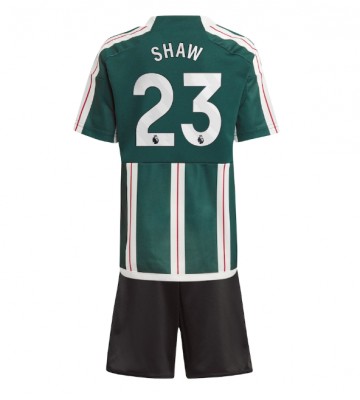 Manchester United Luke Shaw #23 Vieras Pelipaita Lasten 2023-24 Lyhyet Hihat (+ Lyhyet housut)