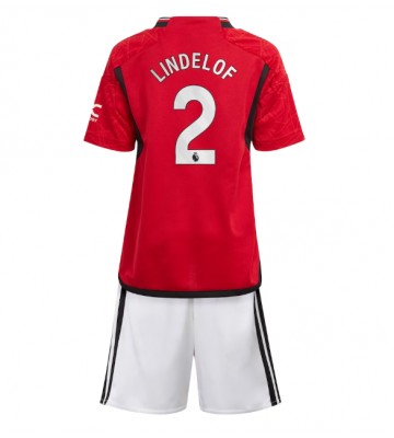 Manchester United Victor Lindelof #2 Koti Pelipaita Lasten 2023-24 Lyhyet Hihat (+ Lyhyet housut)