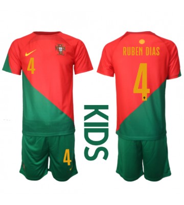 Portugali Ruben Dias #4 Koti Pelipaita Lasten EM-Kisat 2020 Lyhyet Hihat (+ Lyhyet housut)