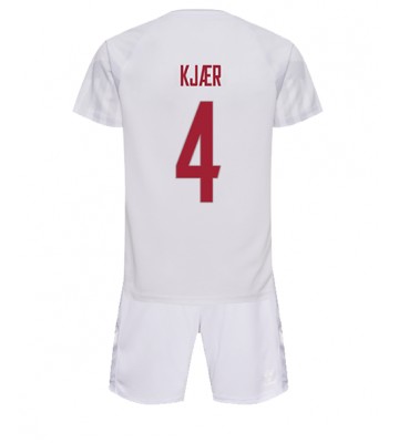 Tanska Simon Kjaer #4 Vieras Pelipaita Lasten EM-Kisat 2020 Lyhyet Hihat (+ Lyhyet housut)